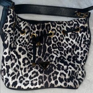 Guess Black and White Crossbody Bag with Leopard Print